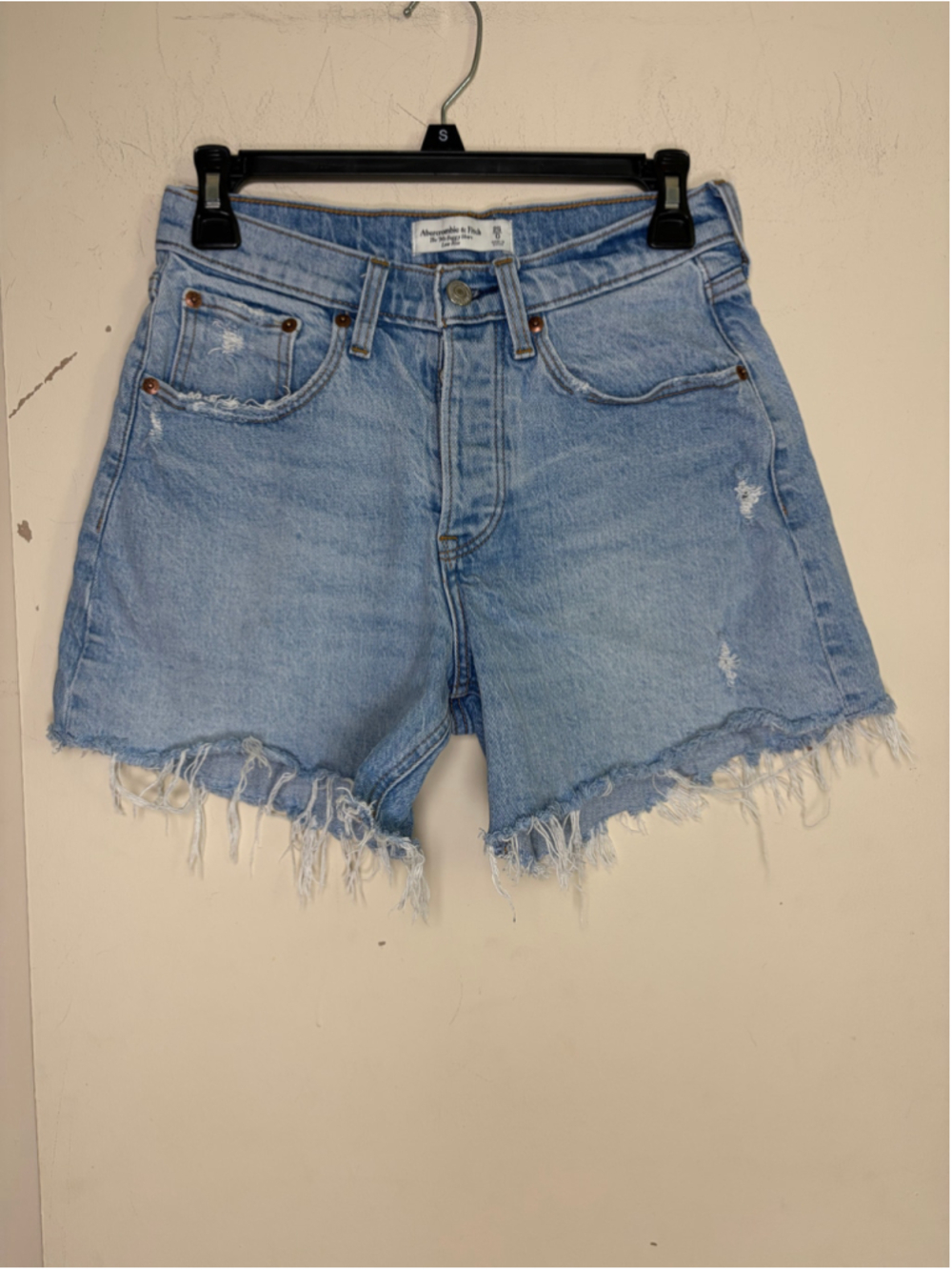 Abercrombie & Fitch The 90s Baggy Low Rise Denim Shorts Sz 25 Distressed Cutoff